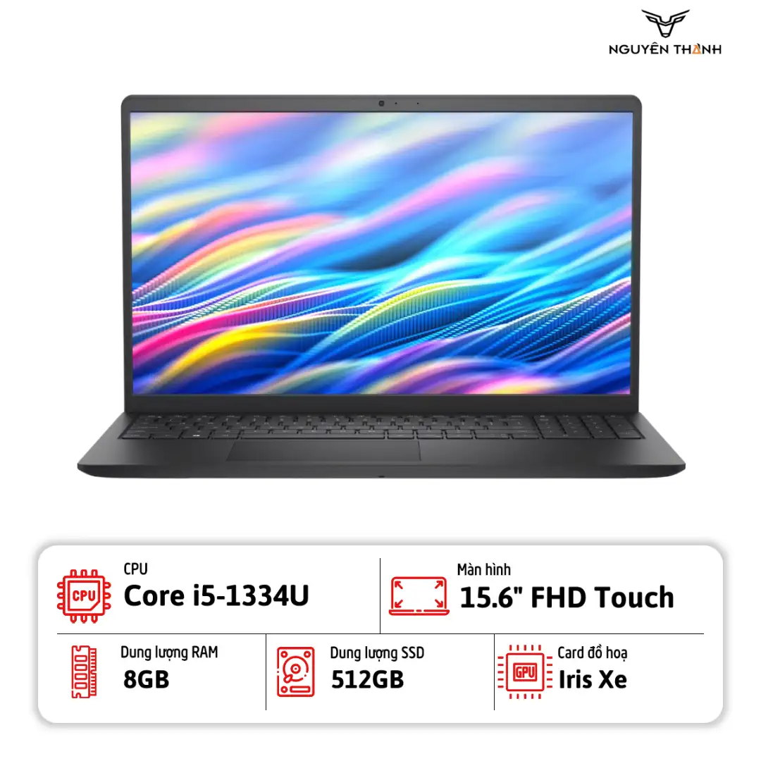 Laptop Dell 15 DC15250 (Intel Core i5-1334U, RAM 8GB, SSD 512GB, 15.6 inch FHD Touch, Win, Black) Tối ưu cho doanh nghiệp